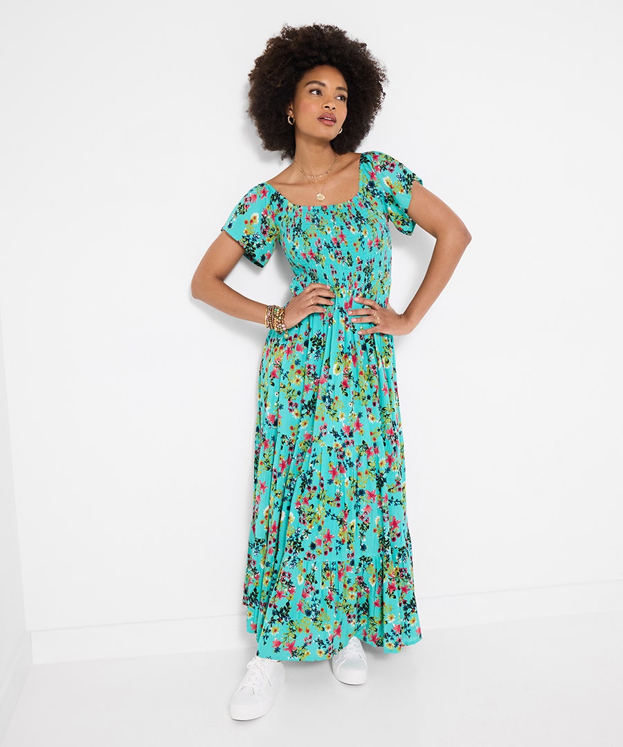 Women's Petite Summer Meadows Crinkle Maxi Dress - Size - Turquoise - by Joe Browns