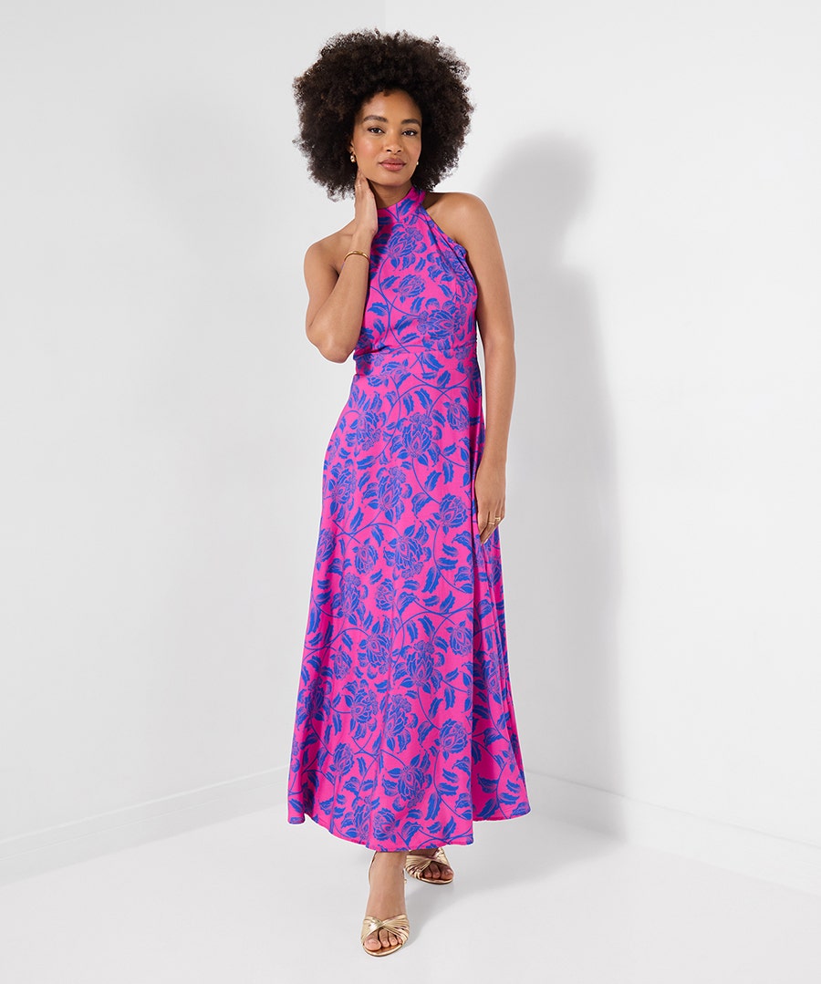 Women's Petite Remarkable Printed Halter Neck Dress - Size - Pink - by Joe Browns