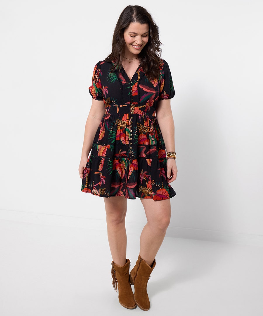 Women's Tropical Paradise Tunic Dress - Size - Black - by Joe Browns