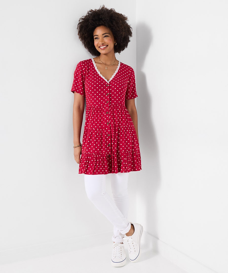 Women's Summer Sunshine Spotty Tunic Dress - Size - Red - by Joe Browns