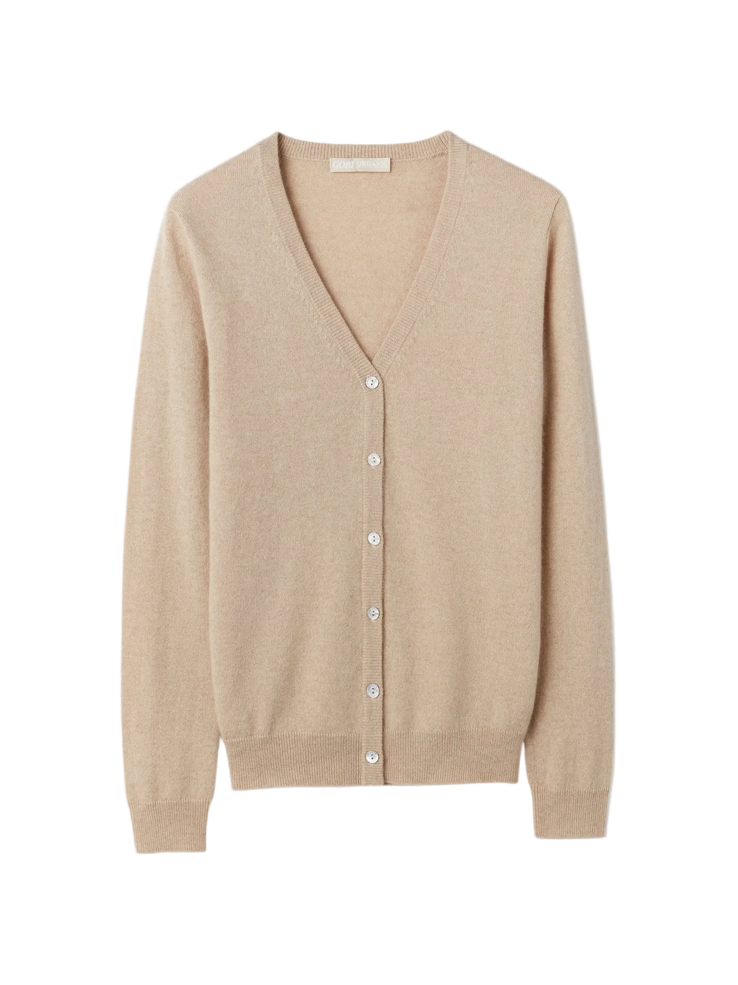 Organic Color Essential Cashmere V-Neck Cardigan - M Beige WKA-