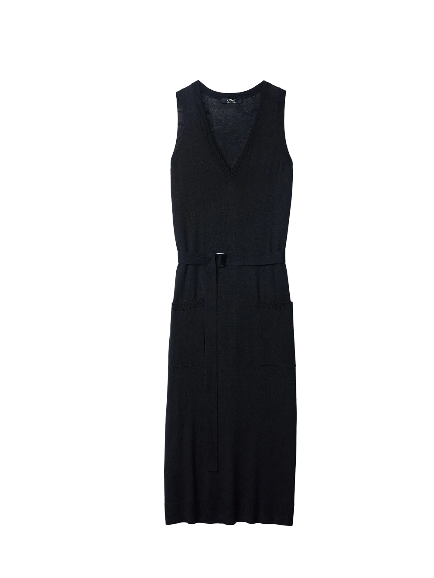 V-neck Silk Cashmere Dress - L Black WK-
