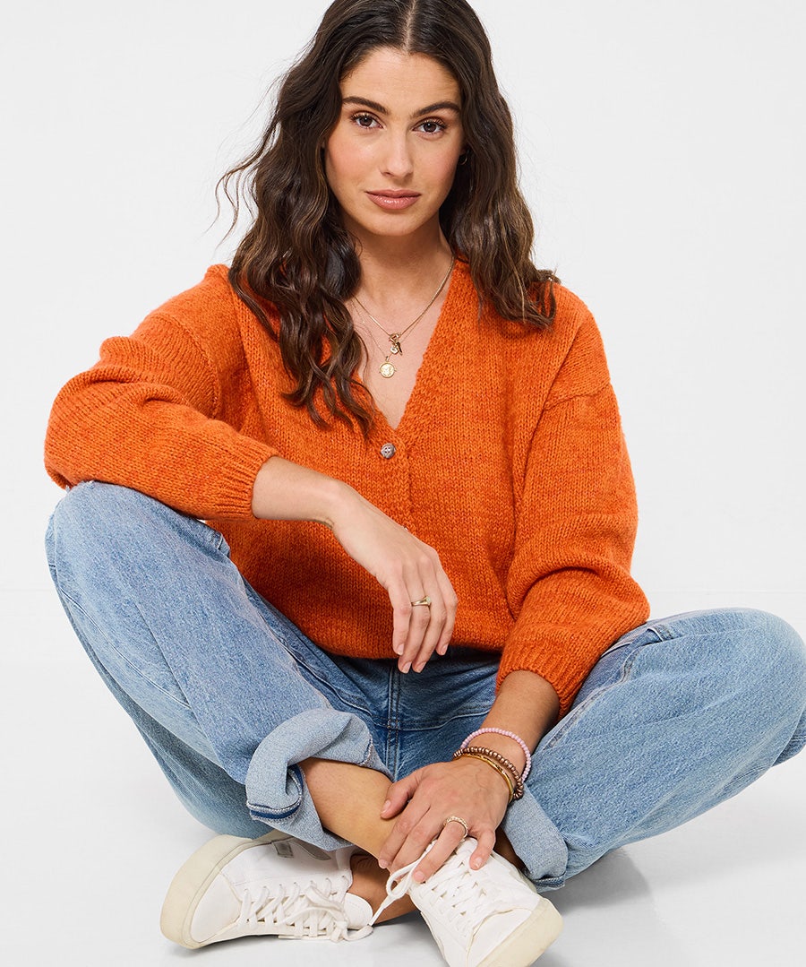 Celia V- Neck Cardigan - Size - Orange - by Joe Browns