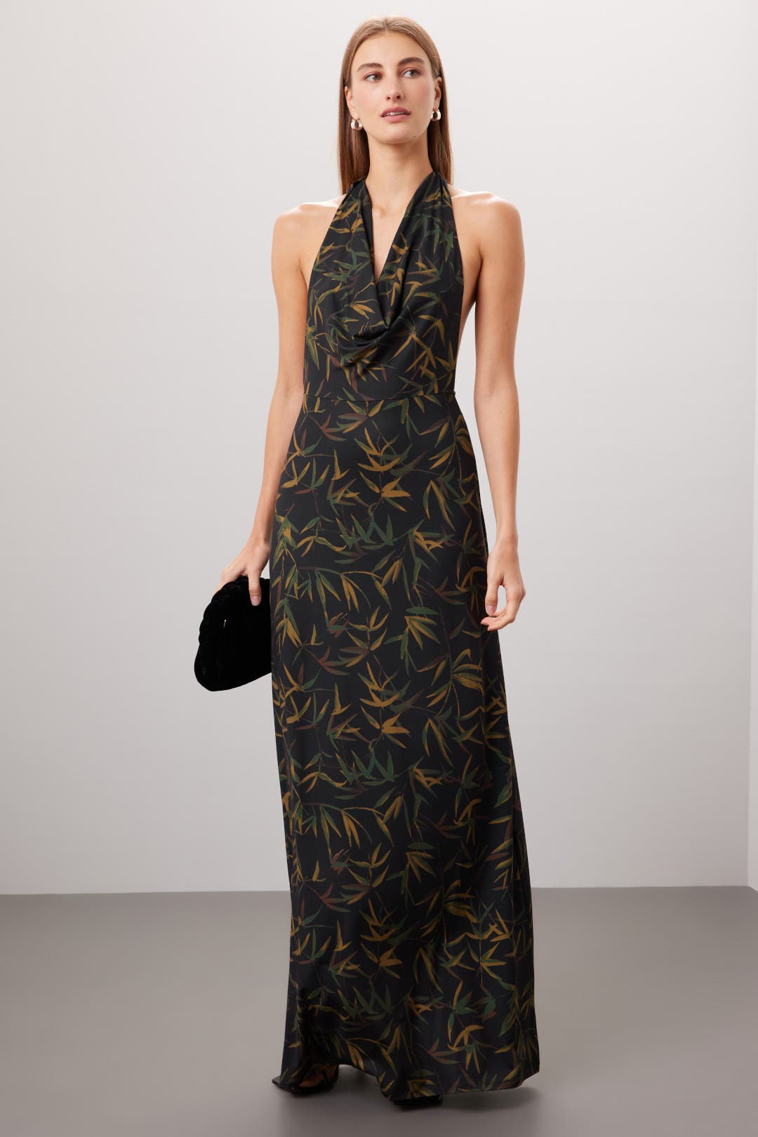 Weworewhat Cowl Neck Halter Dress Black-brown-print