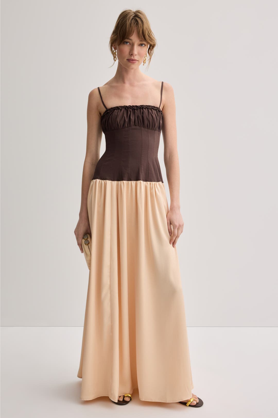 Weworewhat Ruffle Corset Maxi Dress Brown