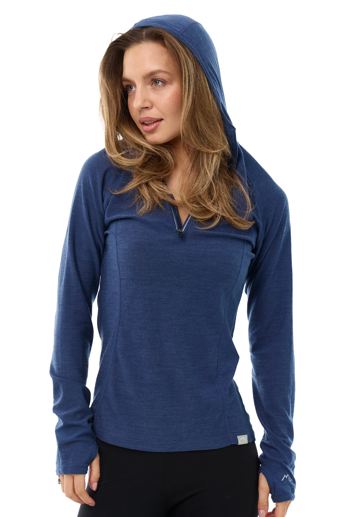 Women's Merino Wool Half Zip Hoodie Windsor Blue