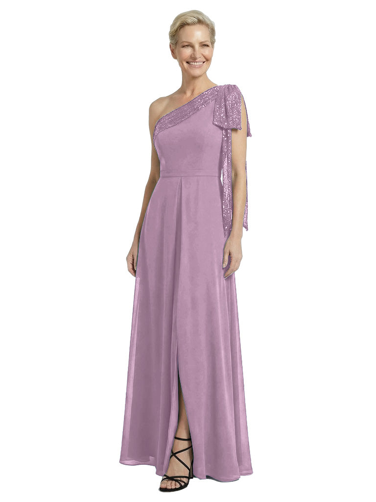 Modern One Shoulder Sequin A-Line Chiffon Mother Of The Bride Dress