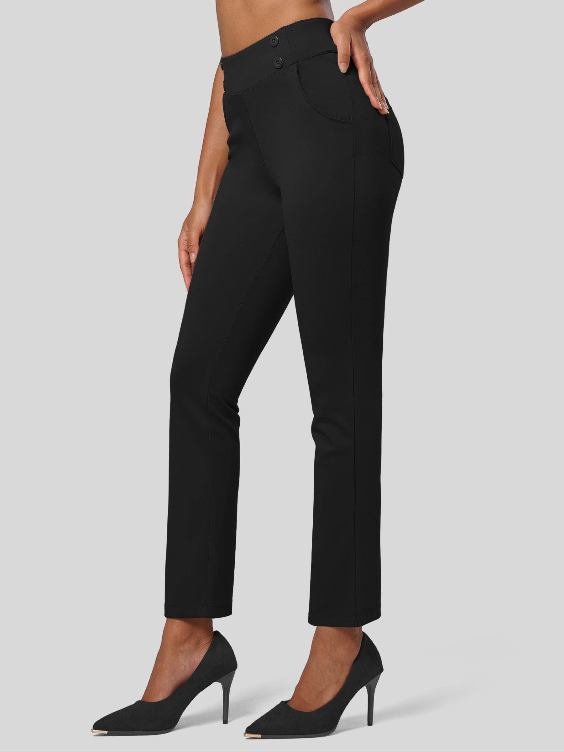 Women's Cropped Yoga Dress Pants - Black L Inch