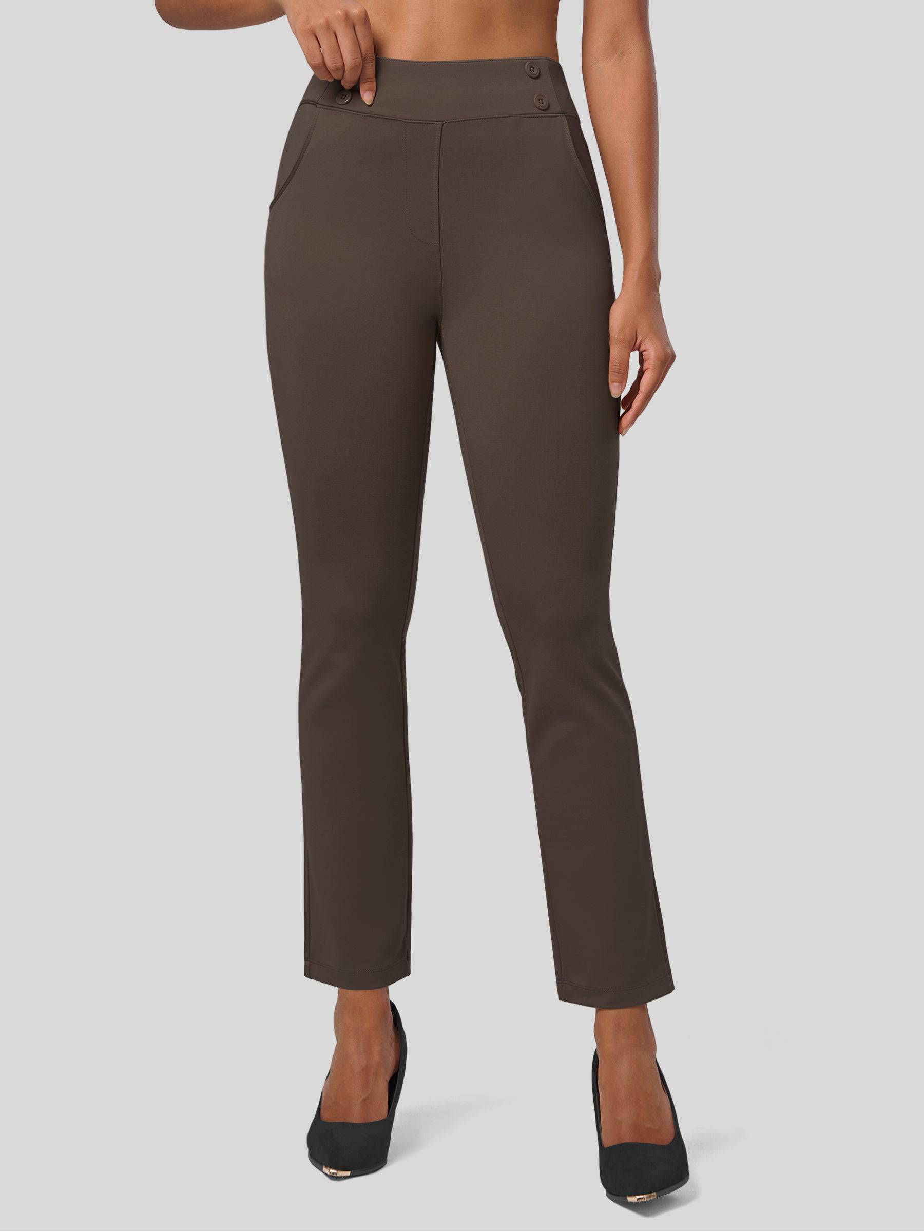 Women's Cropped Yoga Dress Pants - Brown M Inch