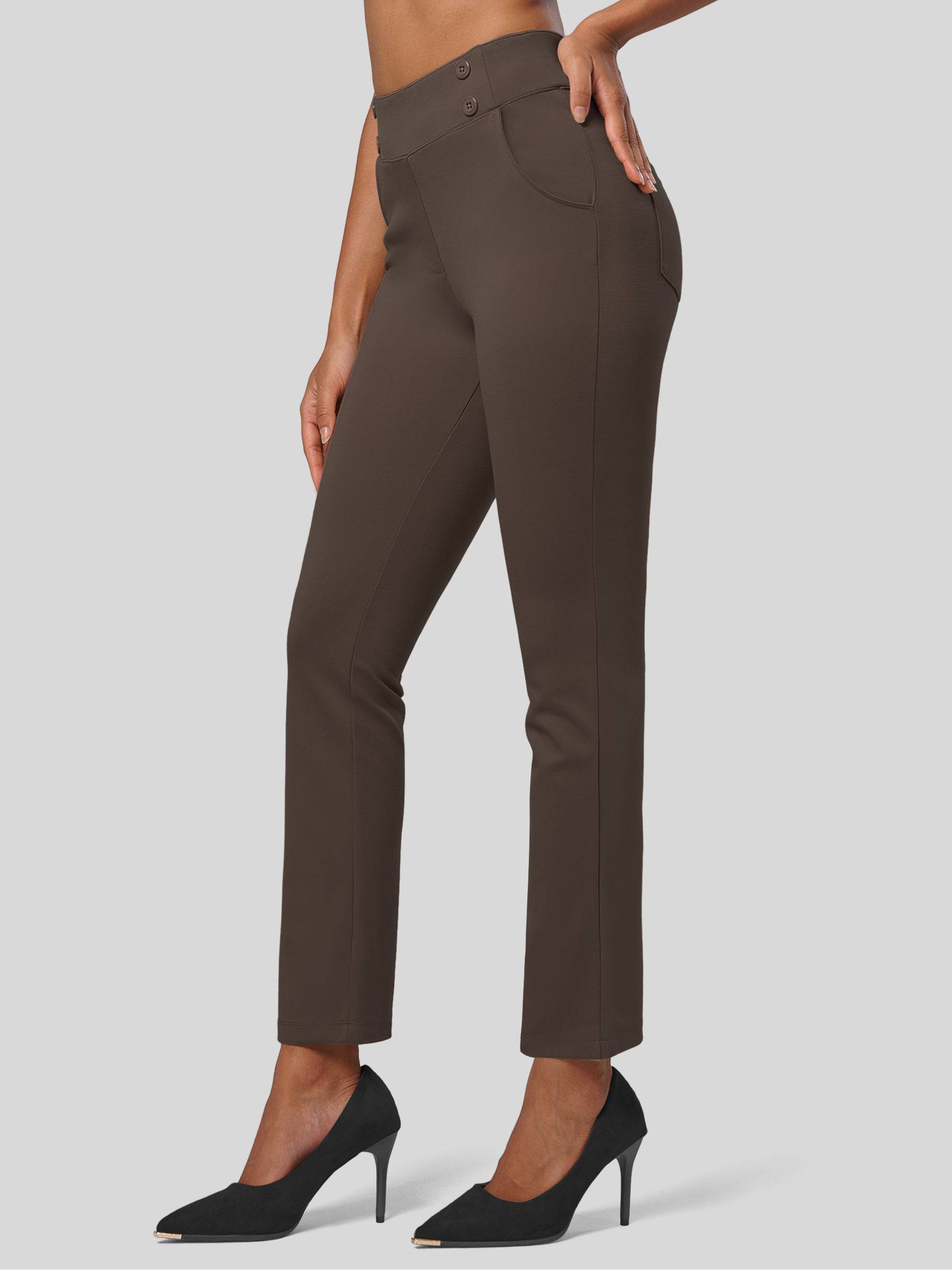 Women's Cropped Yoga Dress Pants - Brown S Inch