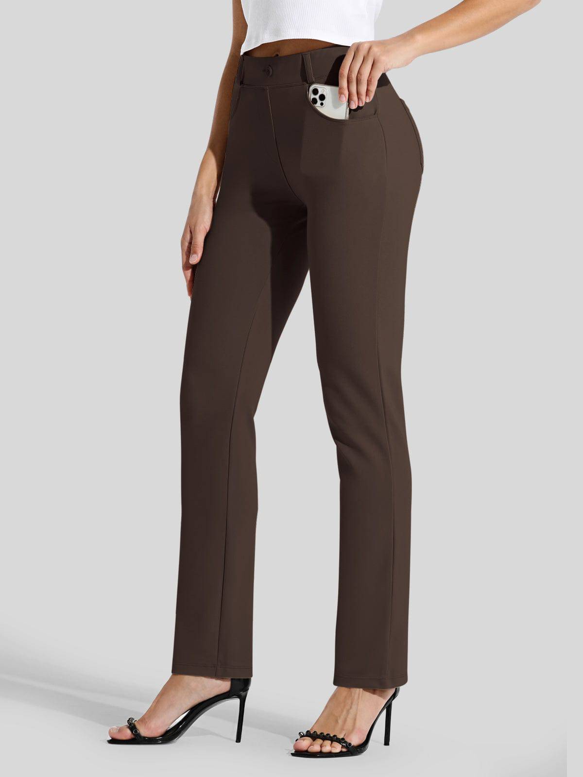 Women's Straight Leg Yoga Dress Pants - Brown Inch