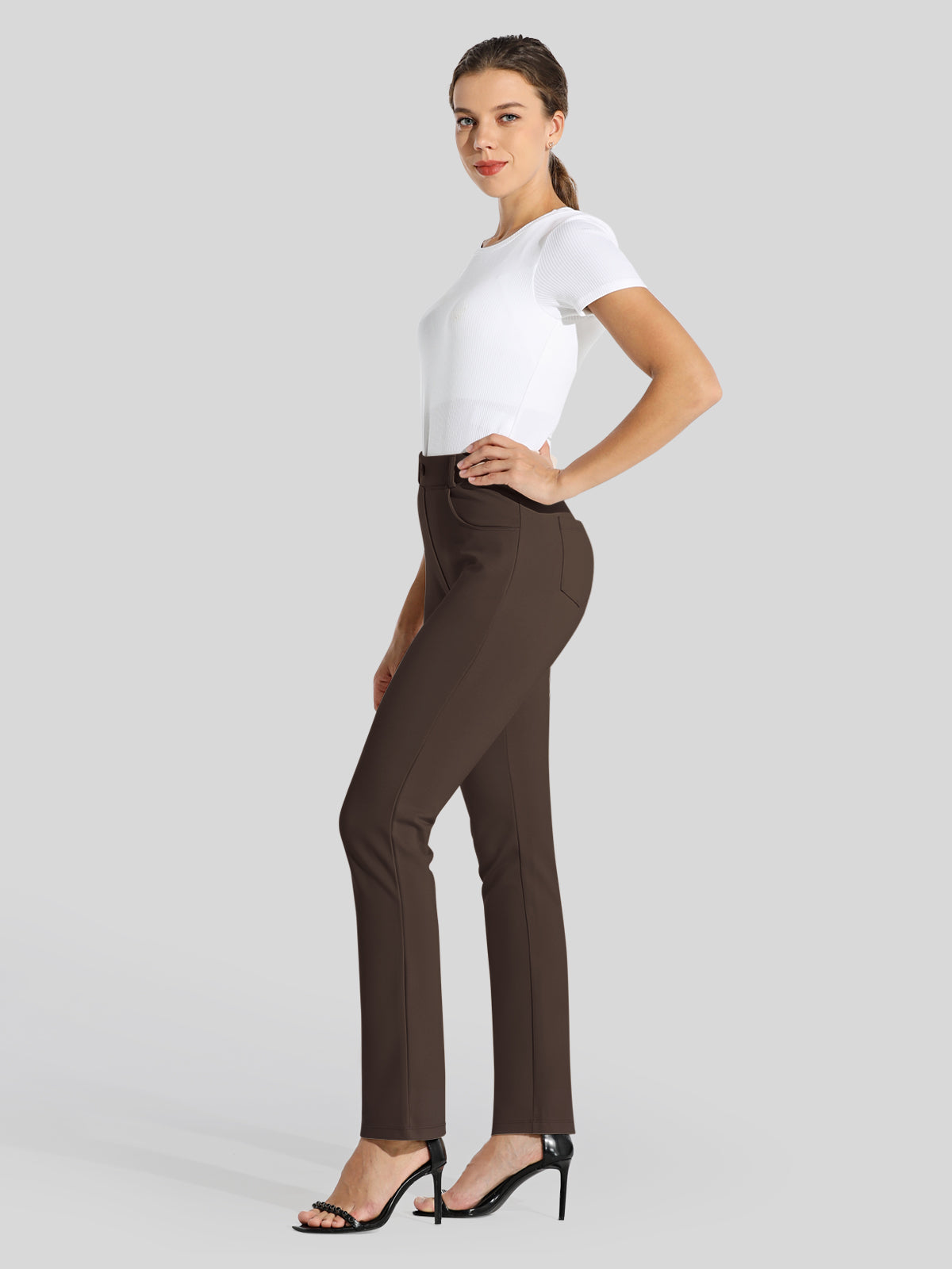 Women's Straight Leg Yoga Dress Pants - Brown M Inch