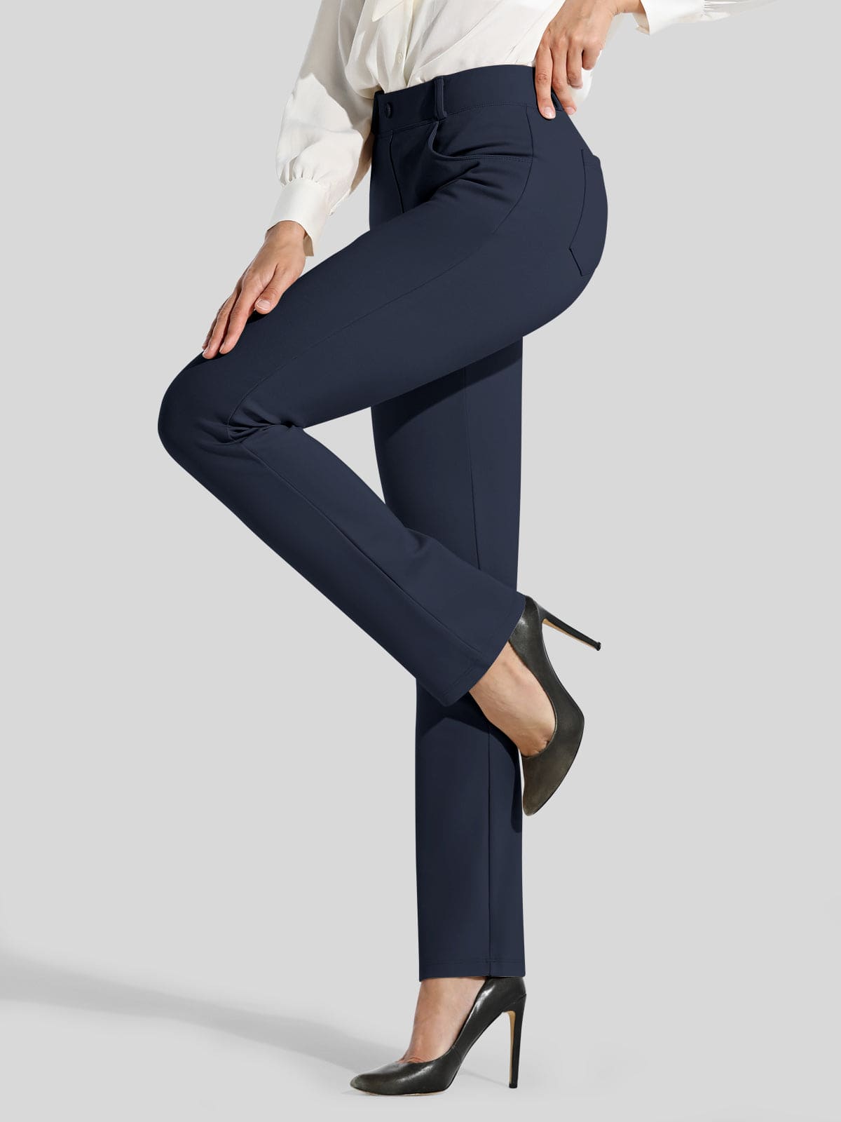 Women's Straight Leg Yoga Dress Pants Petite - Navy Inch