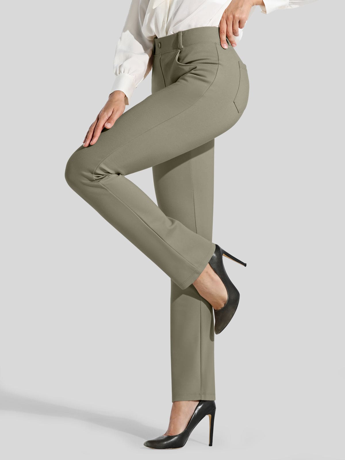 Women's Straight Leg Yoga Dress Pants - Sage Green Inch