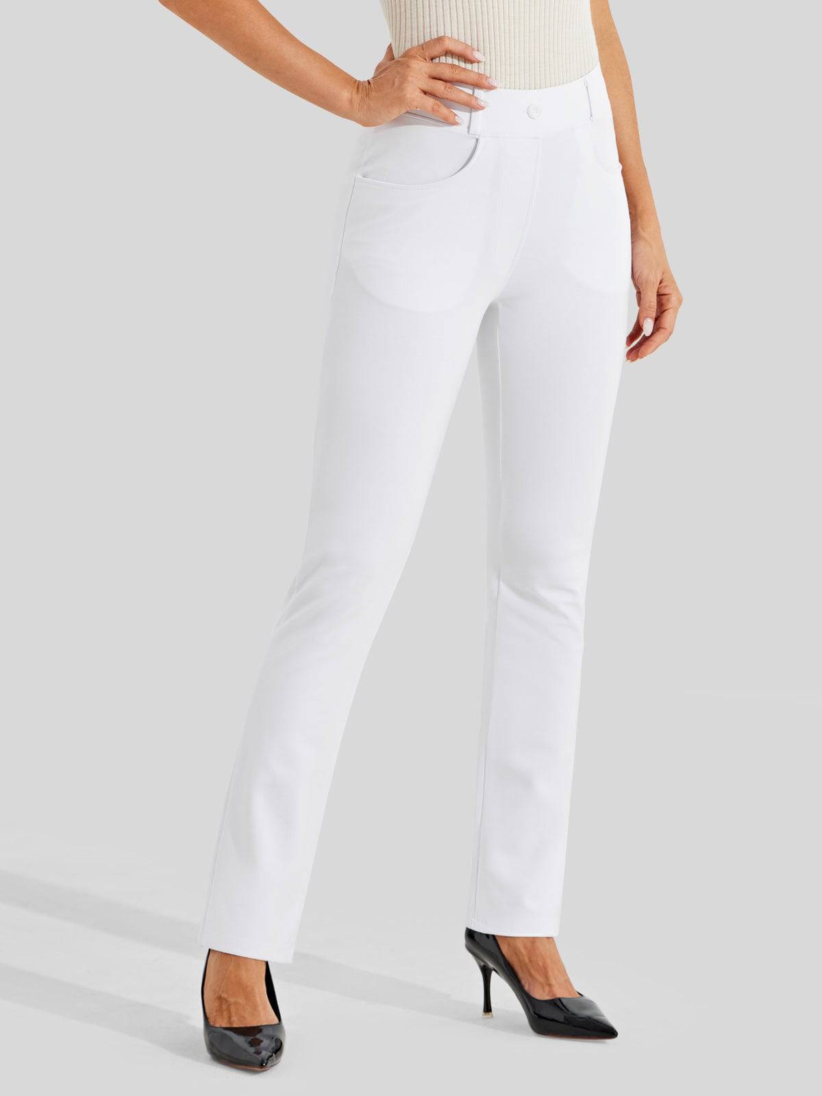Women's Straight Leg Yoga Dress Pants - White Inch