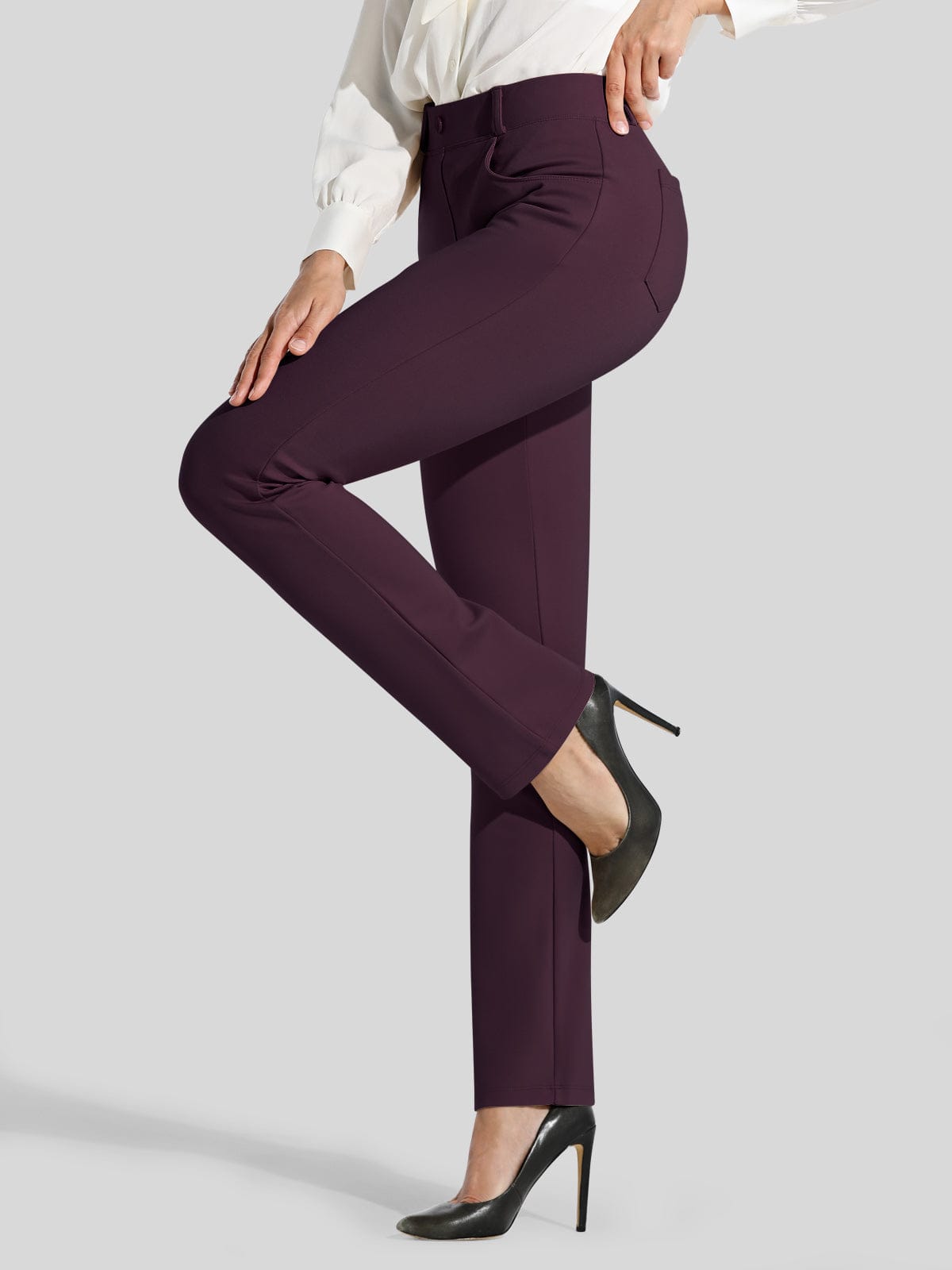 Women's Straight Leg Yoga Dress Pants - Wine Red Inch