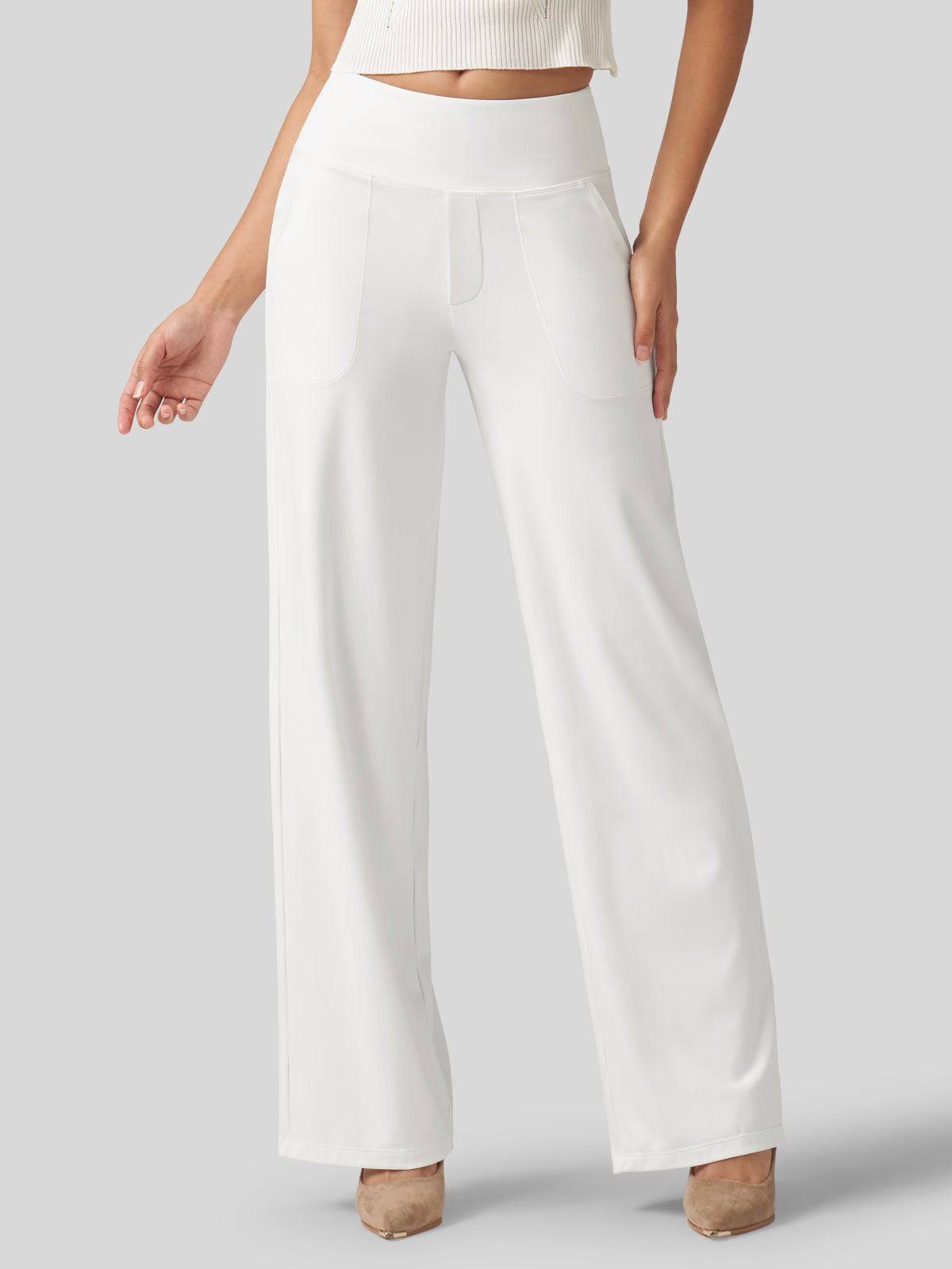 Women's High Rise Yoga Dress Pants - White Inch