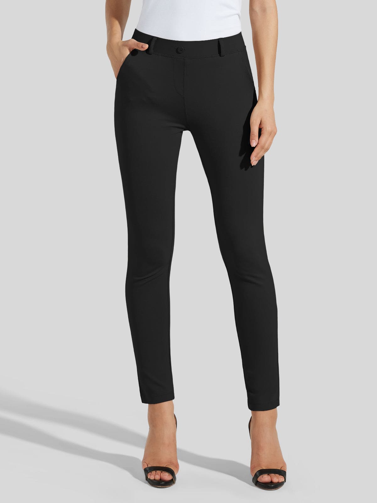 Women's Skinny Yoga Dress Pants - Black Inch