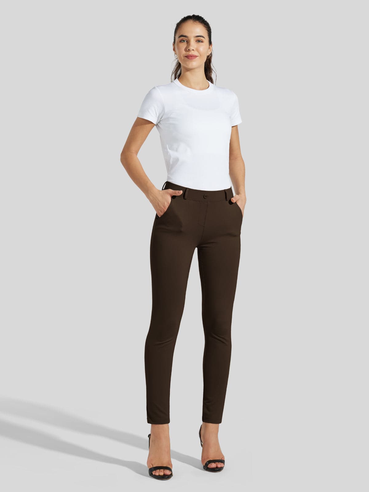 Women's Stretch Skinny Yoga Dress Pants - Brown Inch