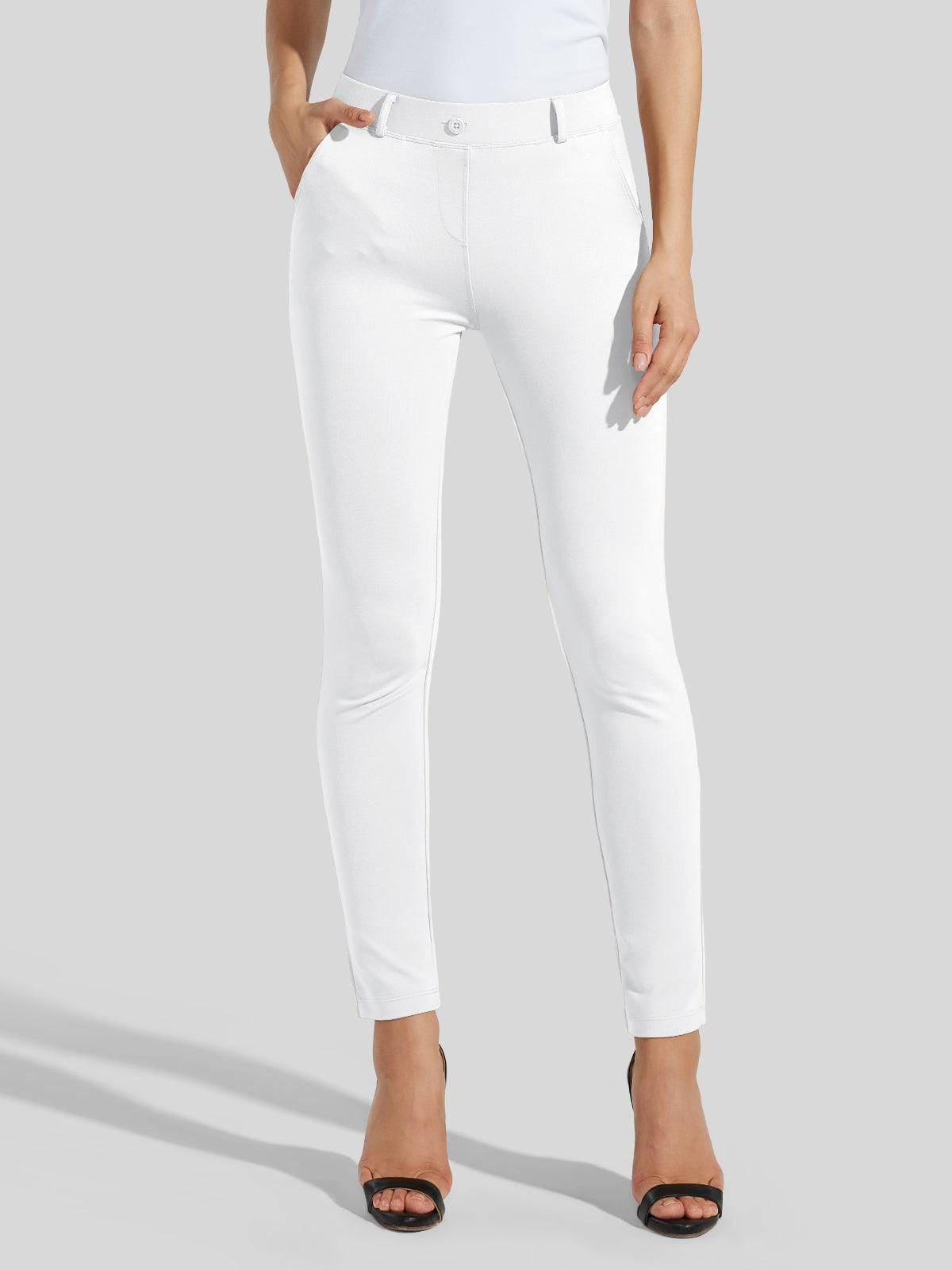 Women's Skinny Yoga Dress Pants - White Inch