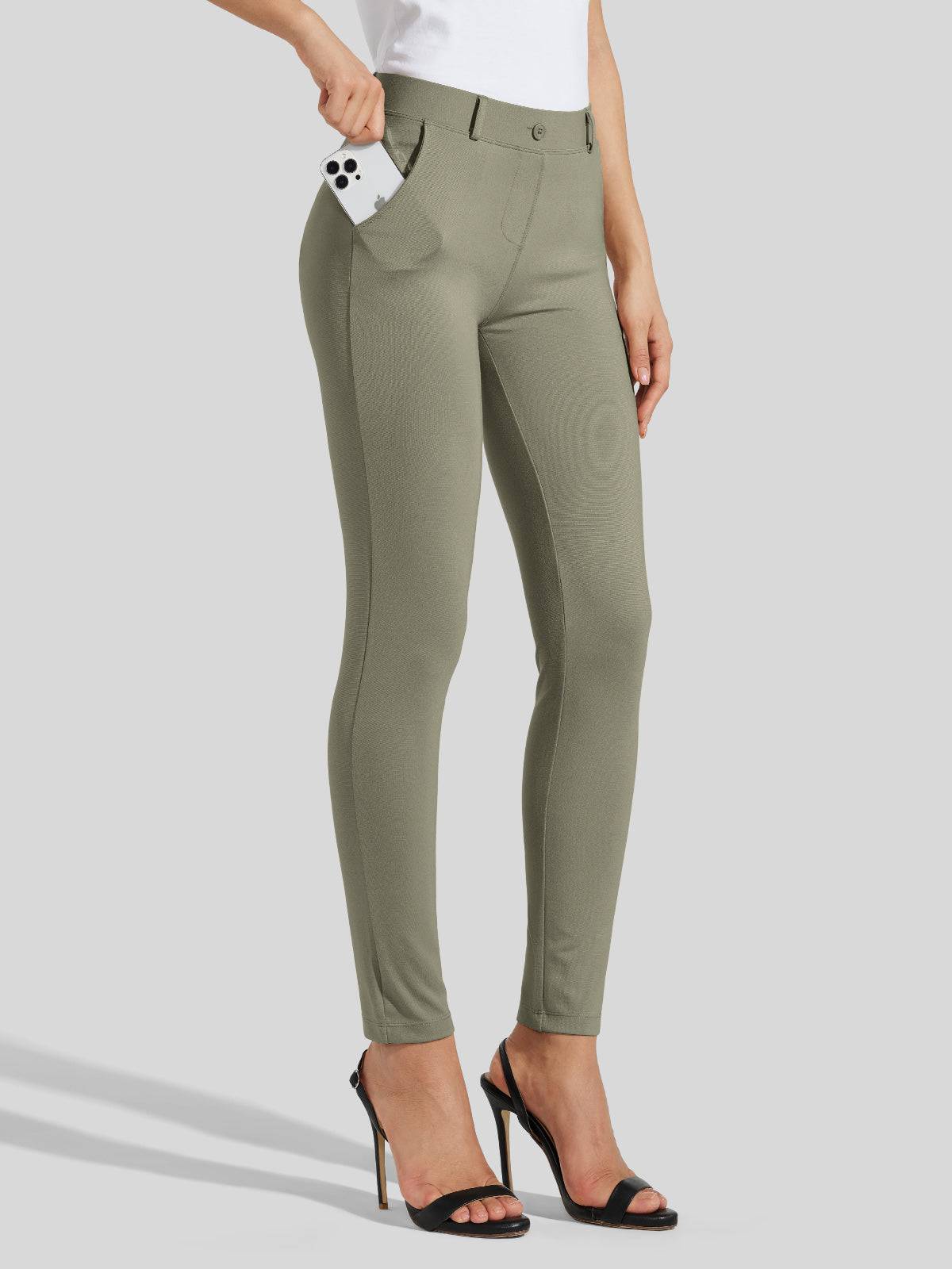 Women's Skinny Yoga Dress Pants - Sage Green Inch