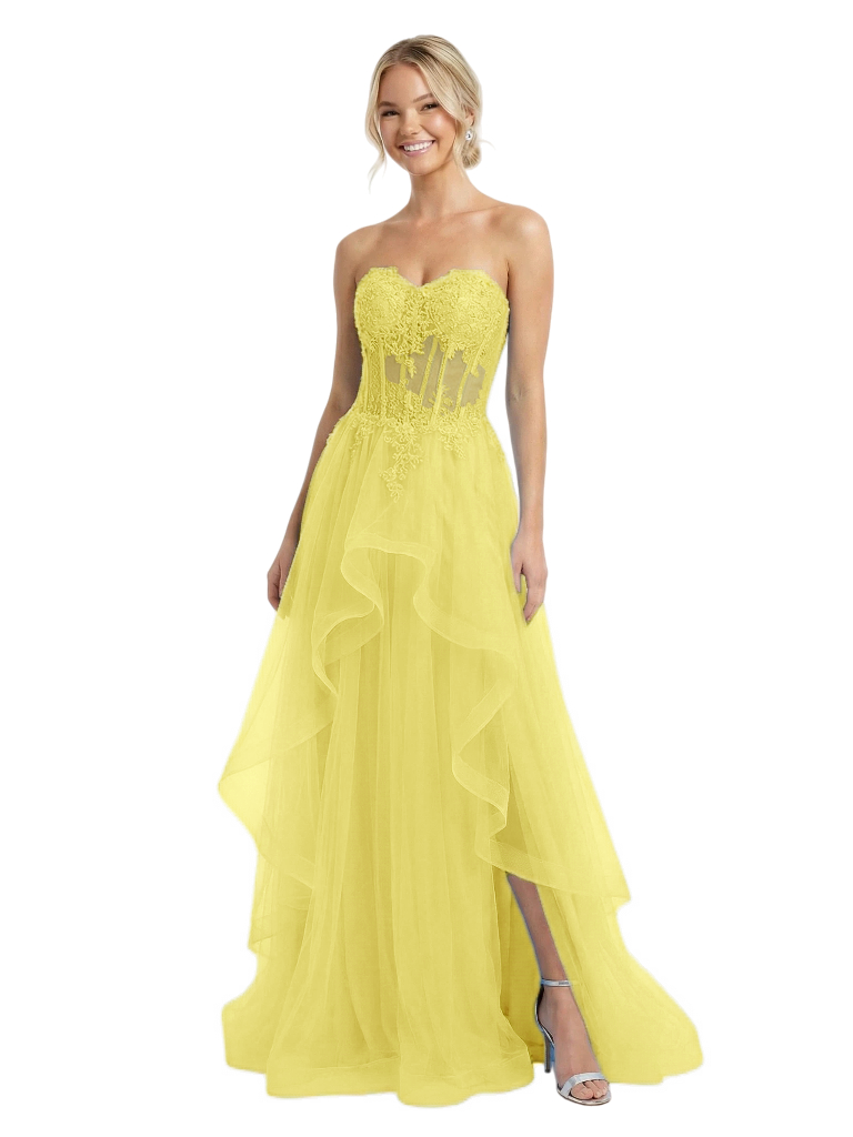 Sexy Sweetheart Sleeveless Tulle Lace Applique A-Line Formal Prom Dress