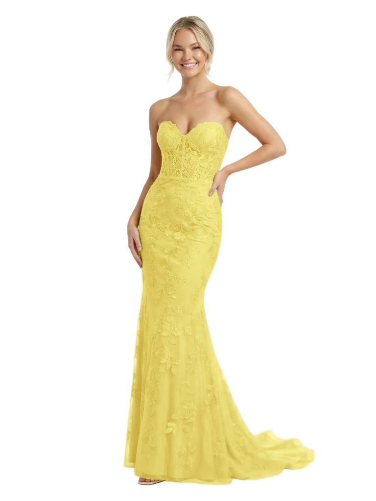 Sexy Strapless Sweetheart Ruched Mermaid Corset Lace Maxi Evening Prom Dress