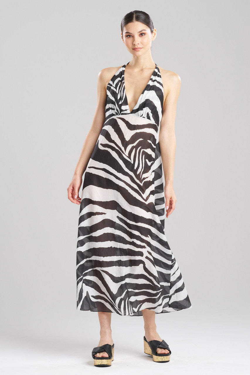 Zebra Cotton Silk Dress - BlackWhite