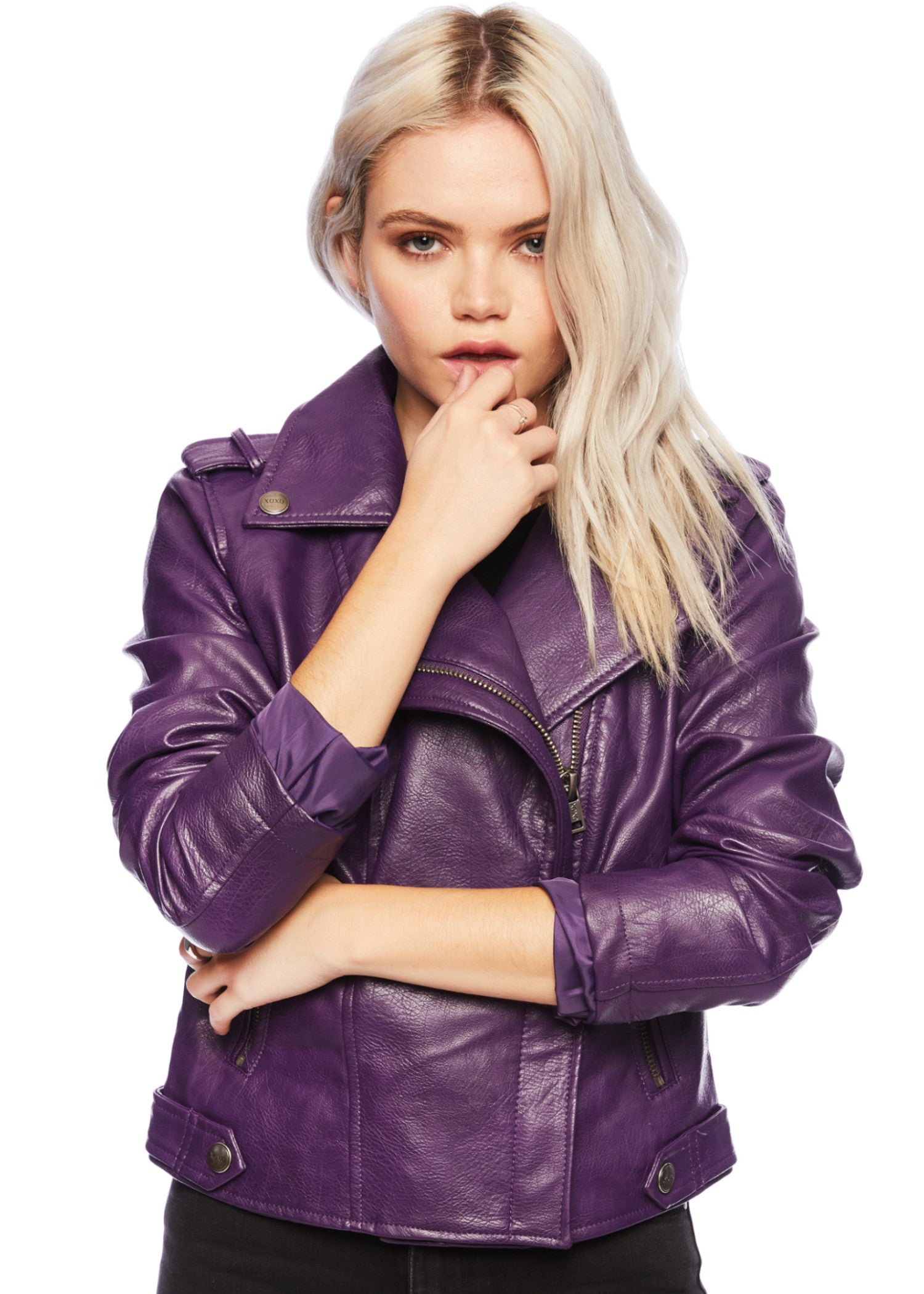 Midnight Rambler Purple Faux Leather Moto Biker Jacket - Purple