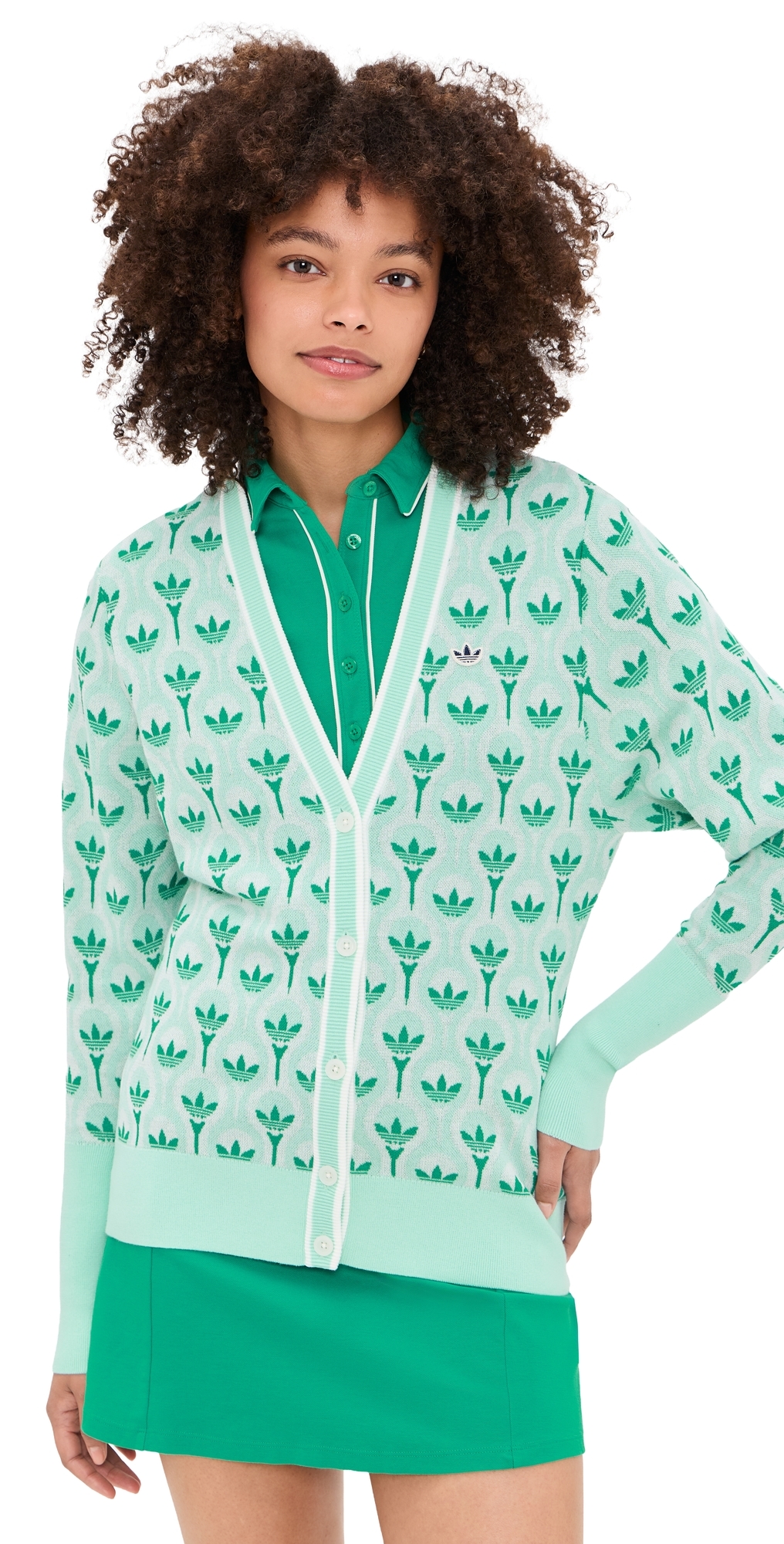 Adidas Golf Originals All Over Cardigan WhiteClear Mint