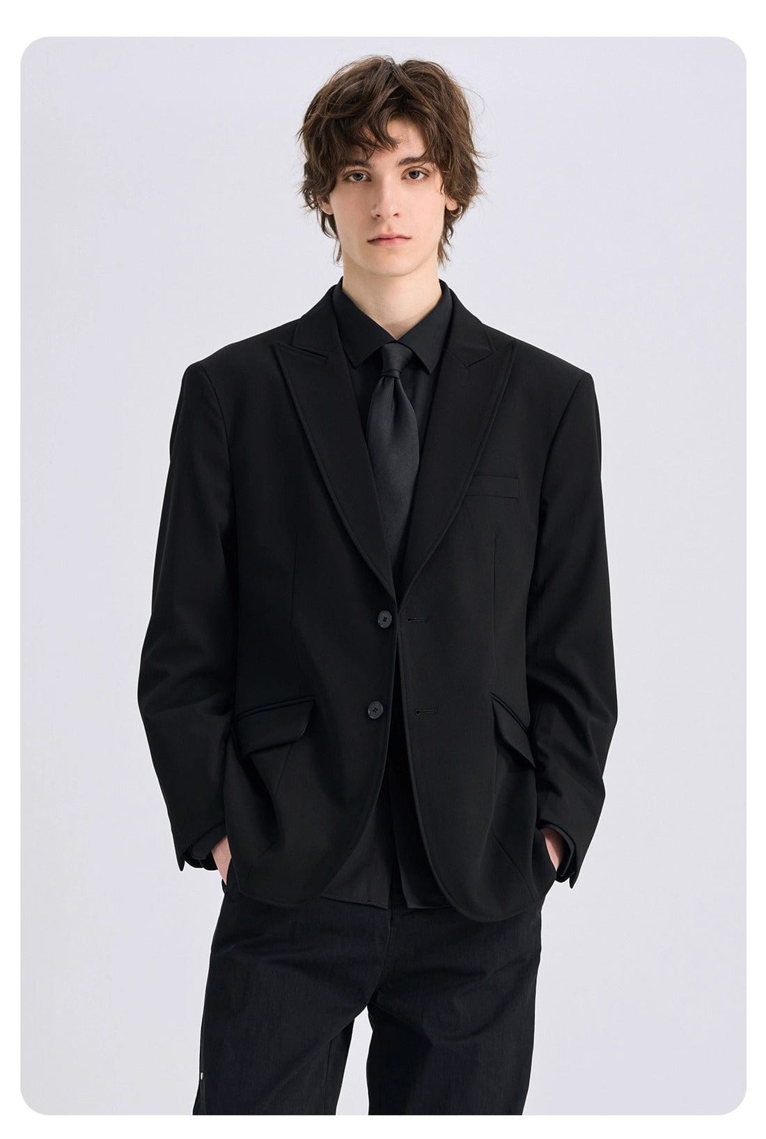 Black Casual Peak Lapel Mens Blazer - Black R