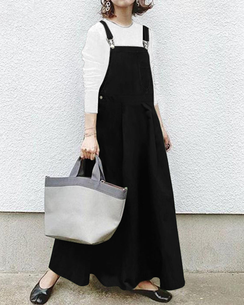Zeagoo Women's Casual Long Women Strap Pocket Big Solid Dress Loose Dress - Black