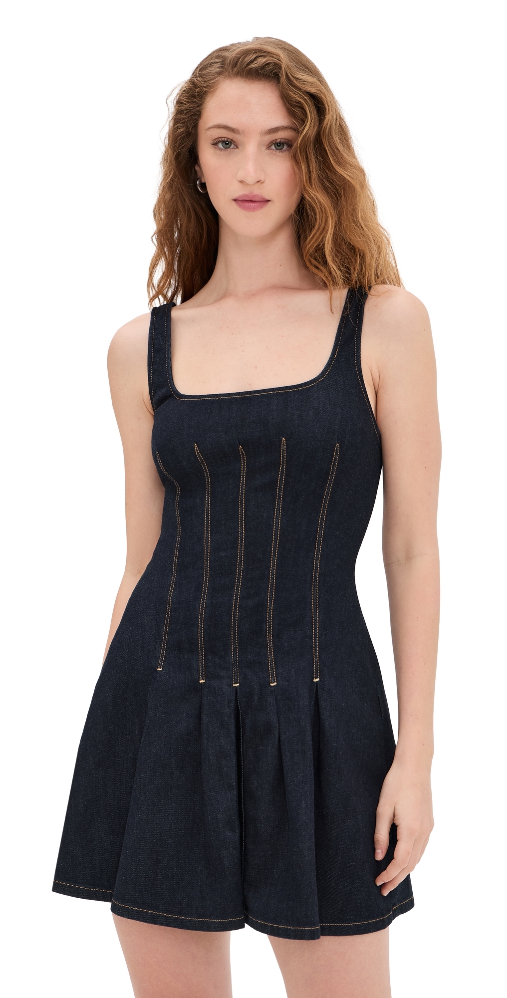ALICE + OLIVIA Hollis Flared Denim Mini Dress Dark Rinse