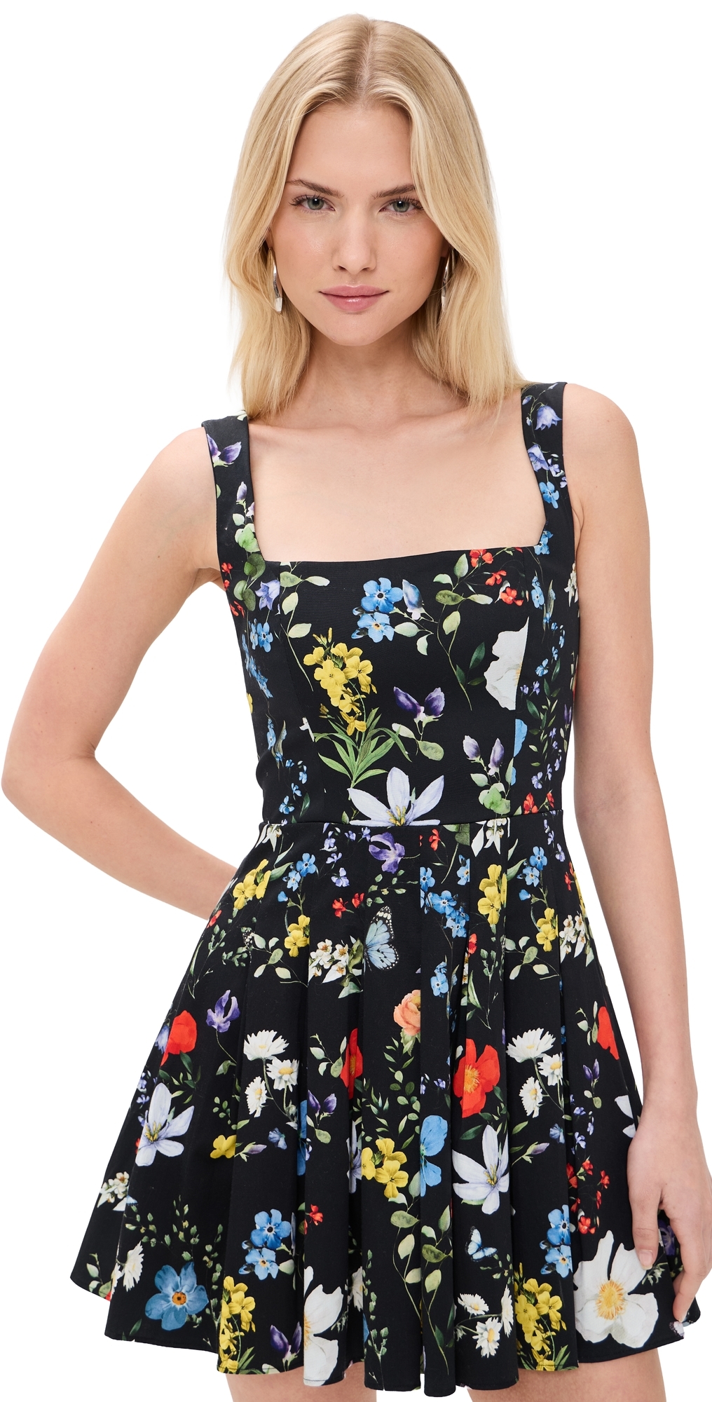 ALICE + OLIVIA Veda Pleated Mini Dress Twisting Vines Black