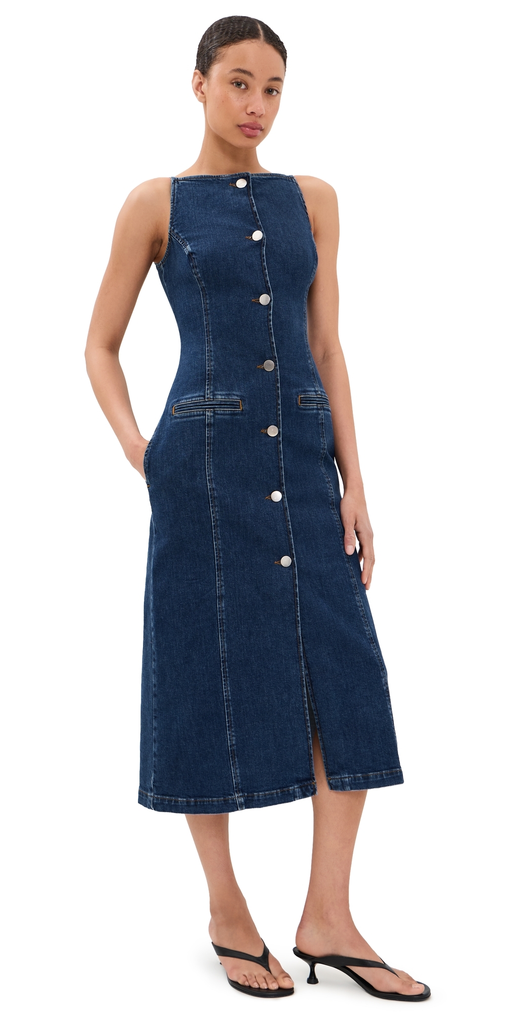 ALIGNE Santiago Denim Button Dress Mid Blue