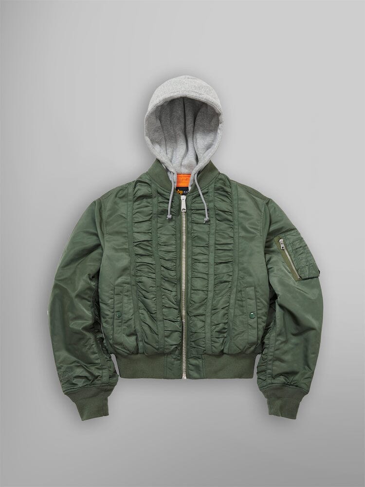 ALPHA X MADEME HOODED RUCHED MA- BOMBER JACKET