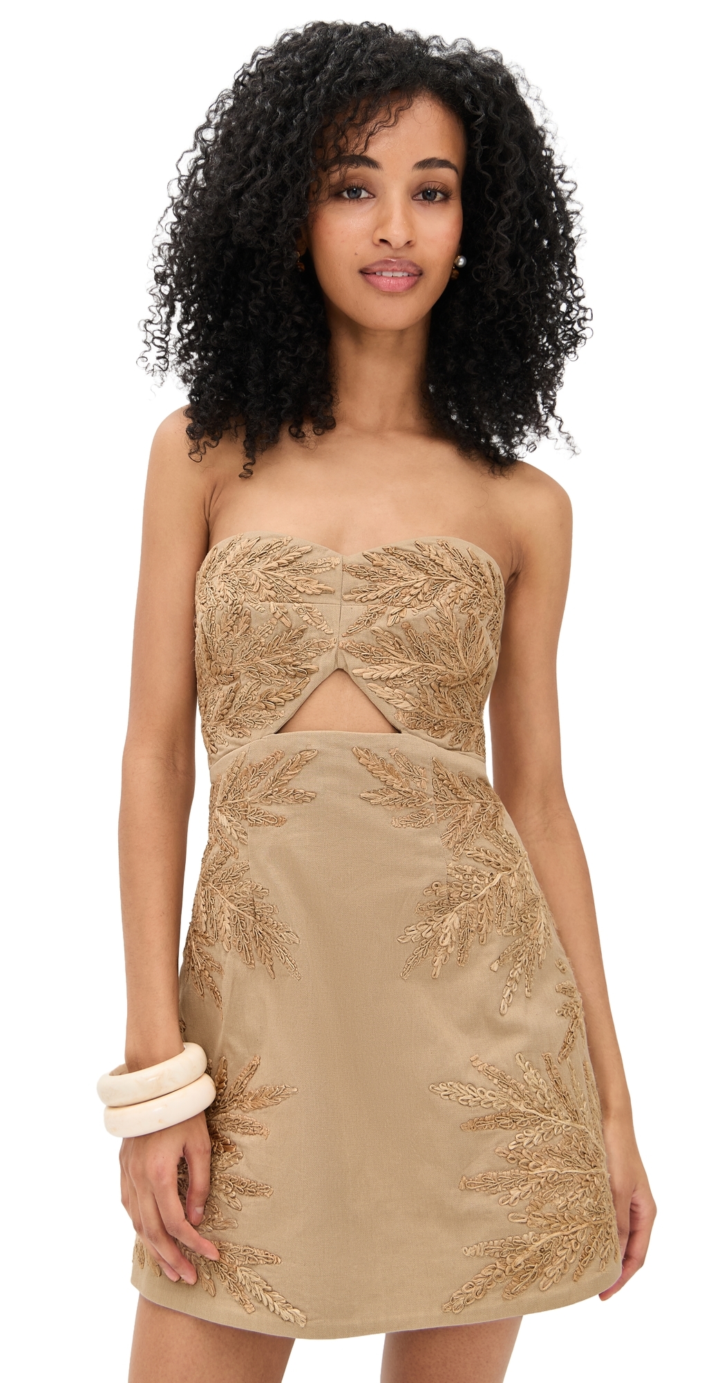 AMUR Meah Raffia Mini Dress Tree Nut