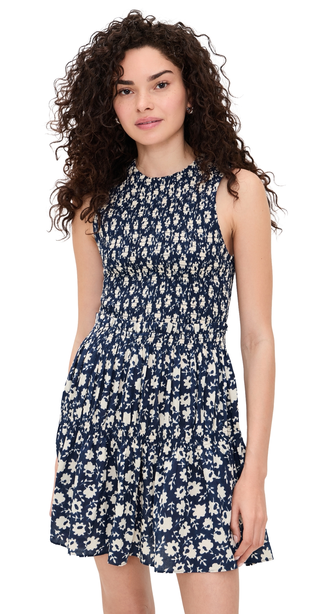 Apiece Apart Lore Smocked Mini Dress Navy Floral Stamp