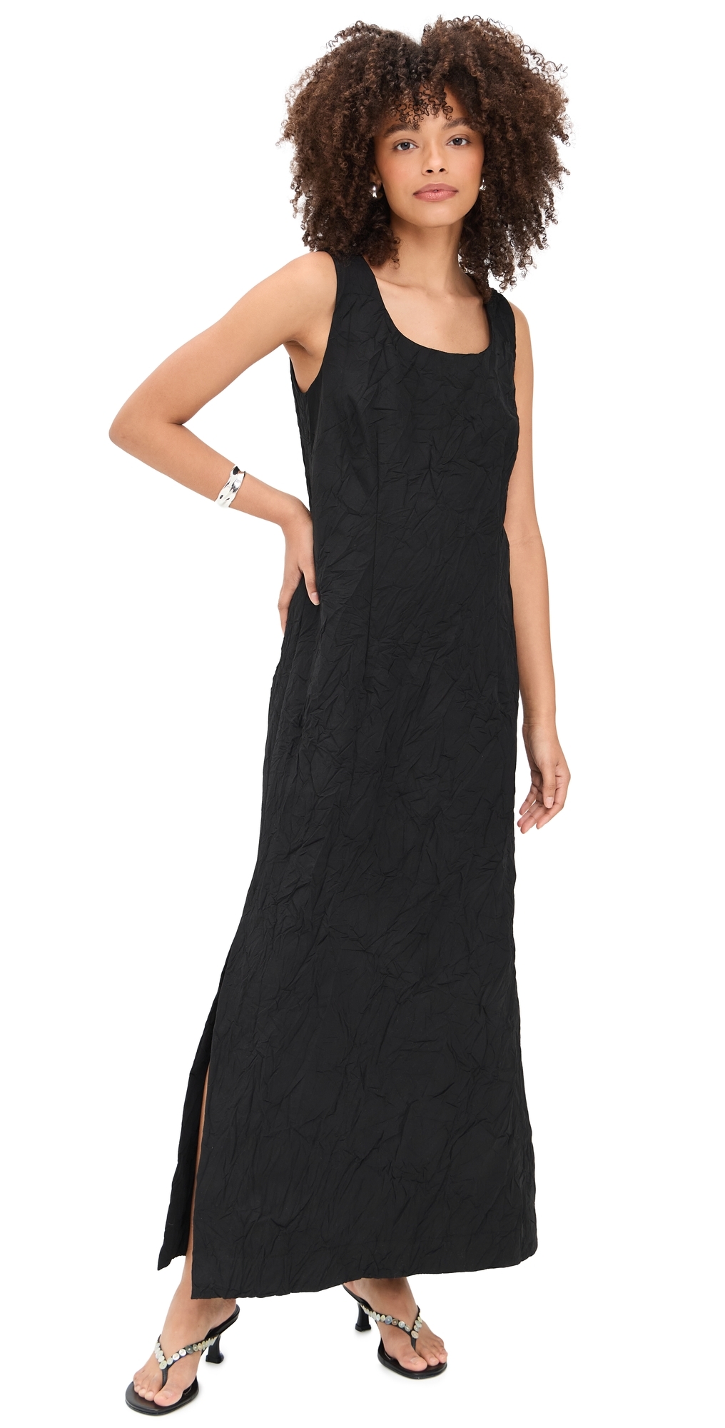 A Potts Crinkle Poplin Tank Dress Black