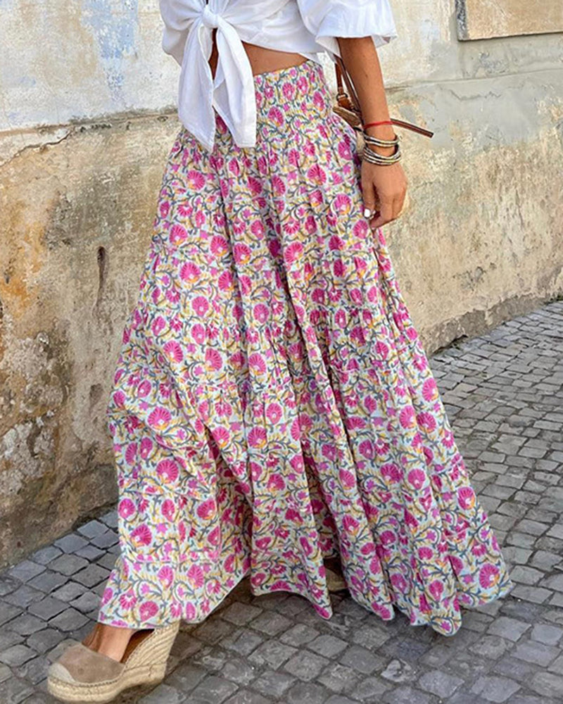 Zeagoo Women's Boho Maxi Skirt Casual A Line Long Skirt - Pink L-