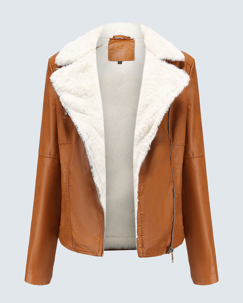 Plus Size Winter Coat Lapel Collar Long Padded Leather Vintage Thicken Coat - Camel M