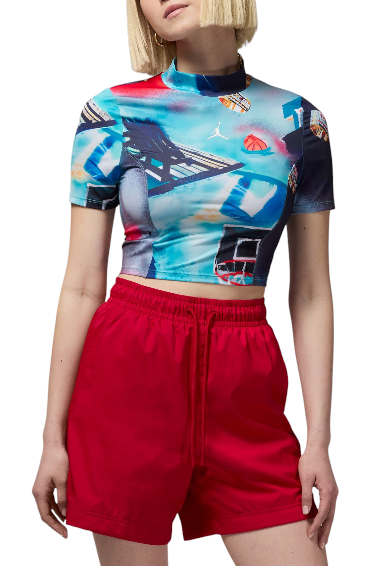 Women Women's Printed Short-Sleeve Knit Crop Top White Crop Top M White