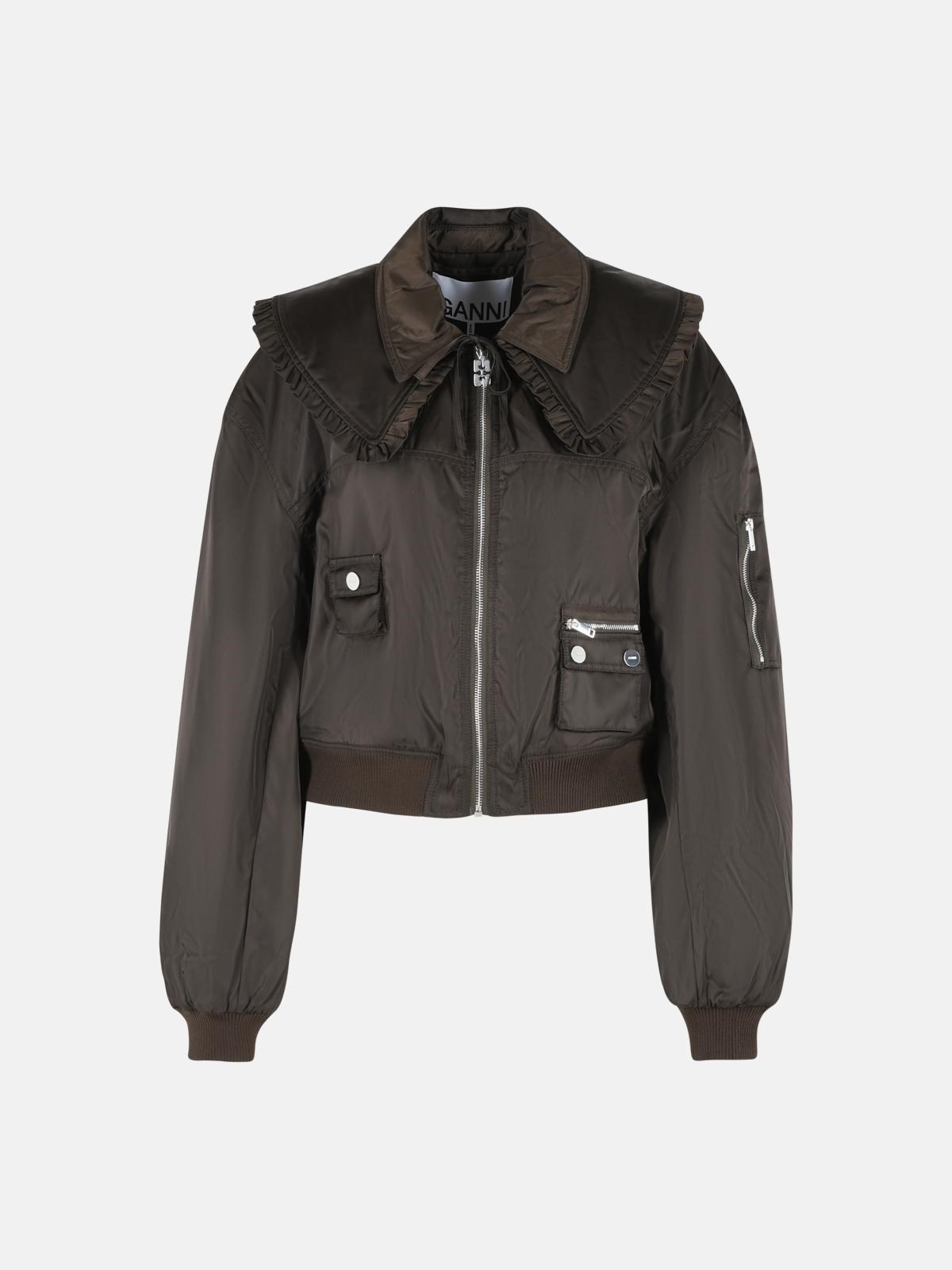 GANNI Brown Polyamide Bomber Jacket