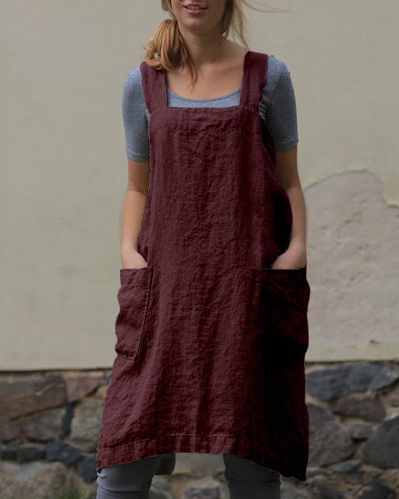 Zeagoo Women's Cross Back Apron with Pockets Pinafore Dress - Wine Red