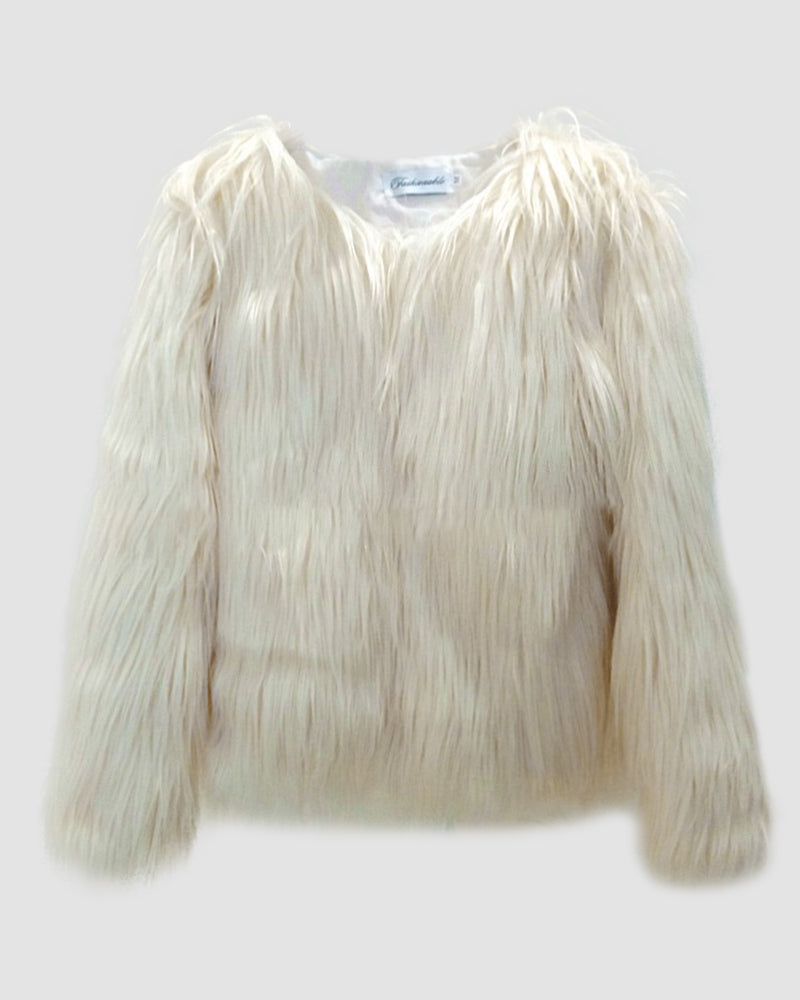 Solid Color Plush Long Sleeve Lapel Imitation Floating Coat - Beige