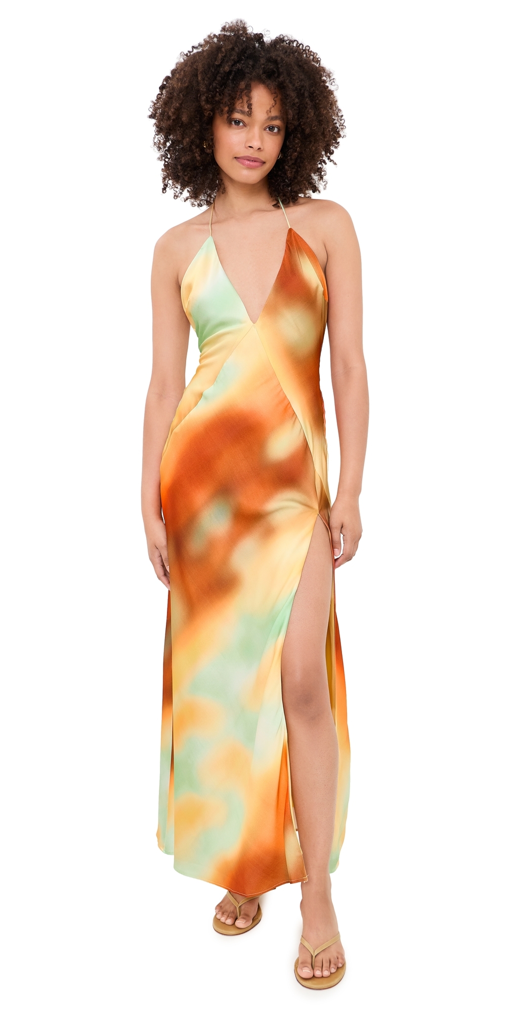 BARDOT Lizbeth Halter Maxi Dress Sunrise Abstract