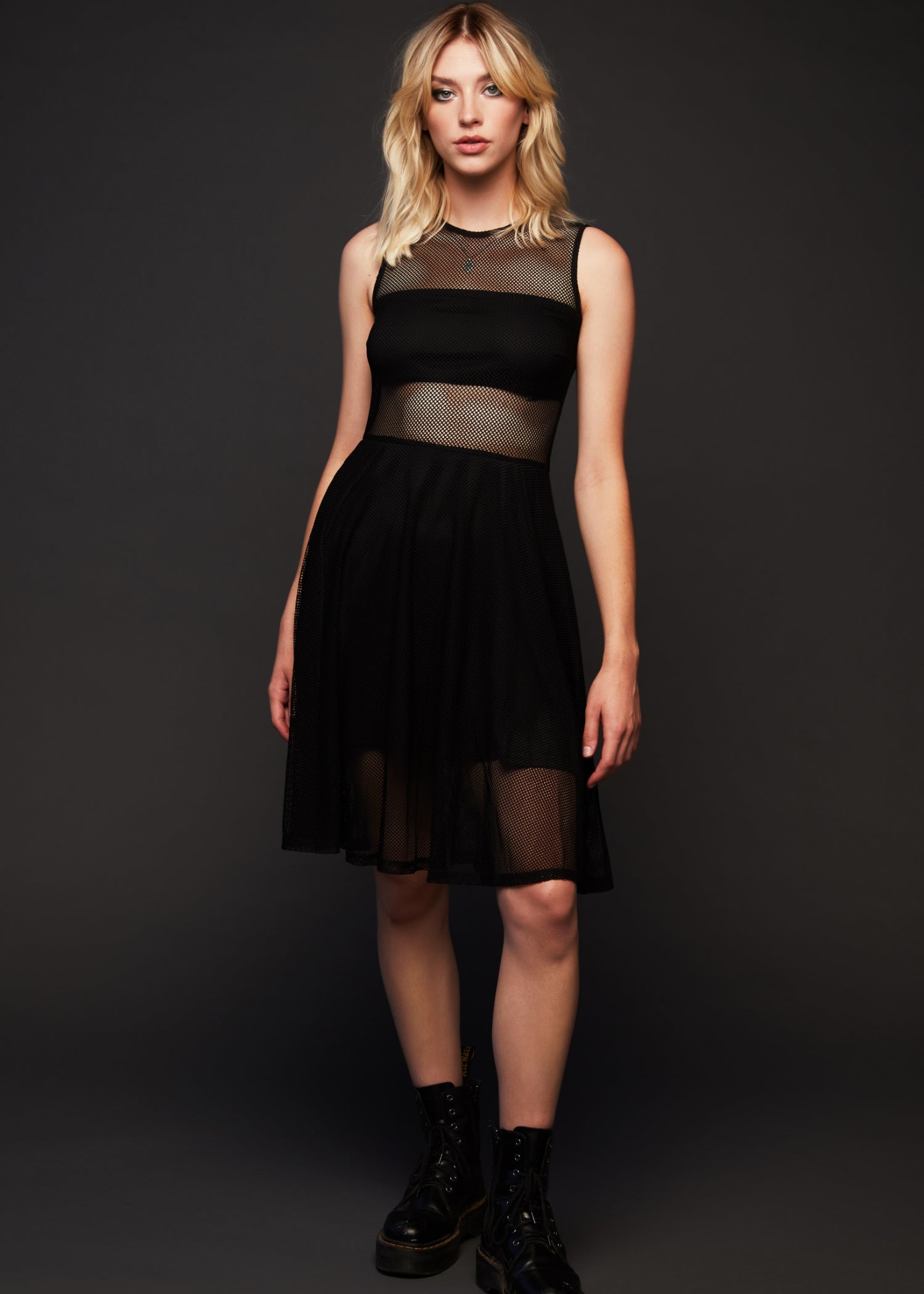 She's Got The Look Black Contrast Mesh A-Line Midi Dress - Black