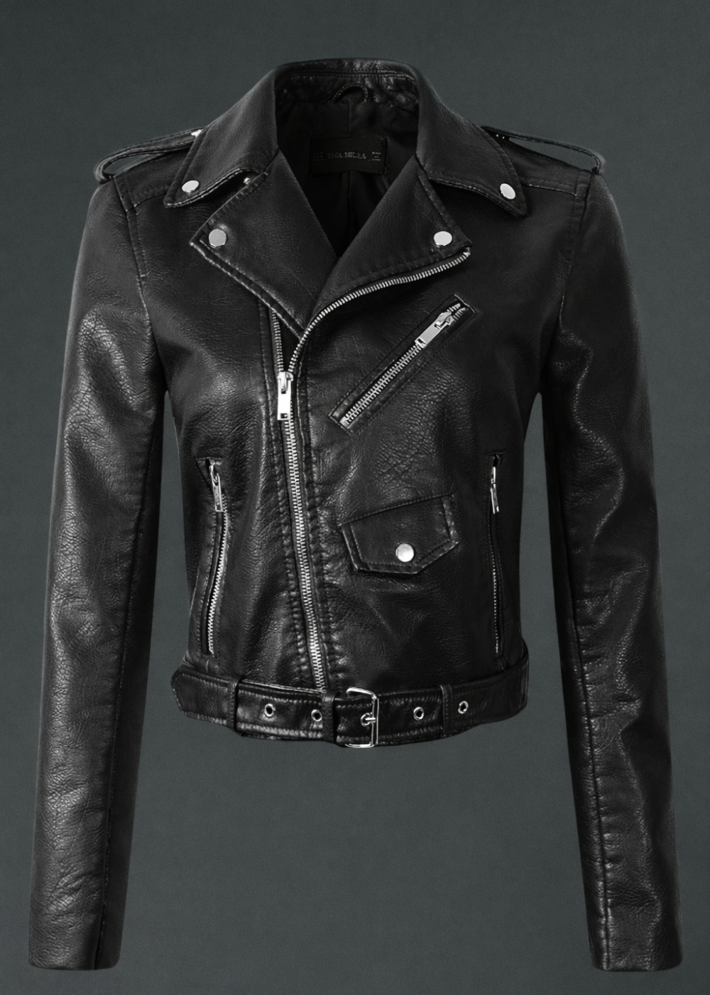 Midnight Rider Vegan Leather Moto Biker Jacket - M black
