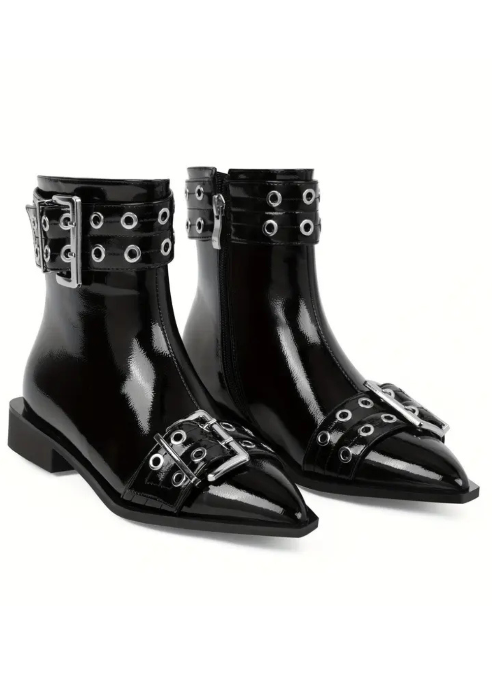 Rockstar Black Buckle Pointed Toe Ankle Boots - . Black