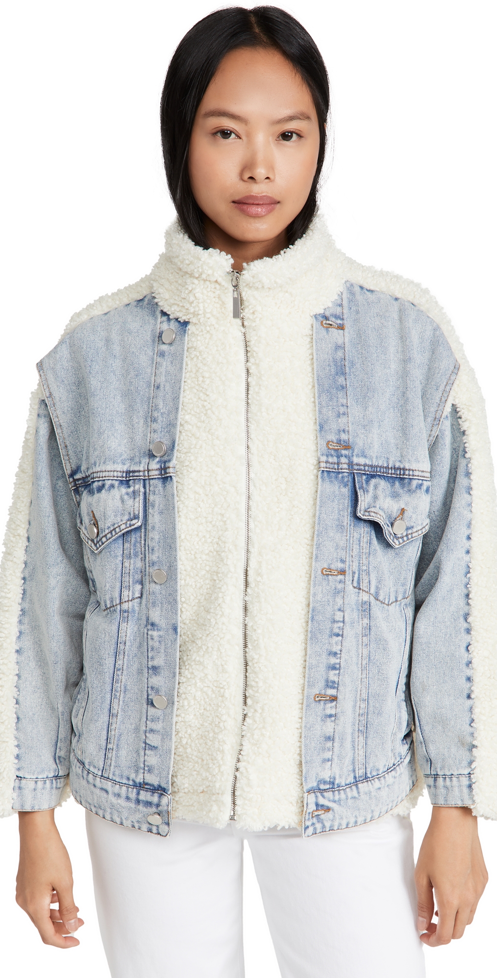 BLANKNYC Bear Hug Denim Sherpa Jacket Bear Hug